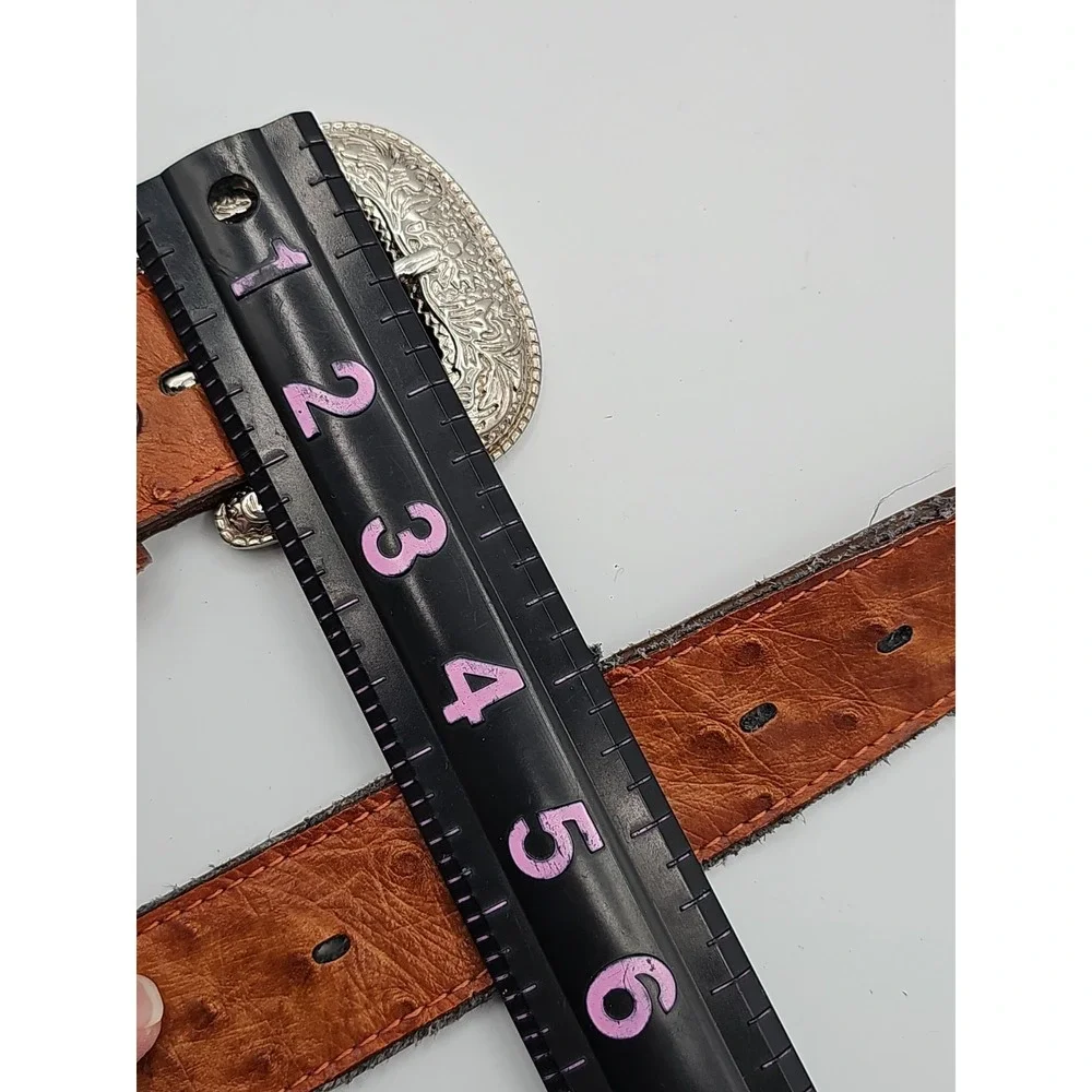 Vintage Western Brown Leather Belt Silver Conchos Ornate Buckle 38-42